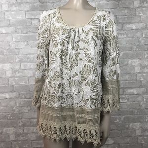Altar’d State Beige Floral Crochet Trim Tunic